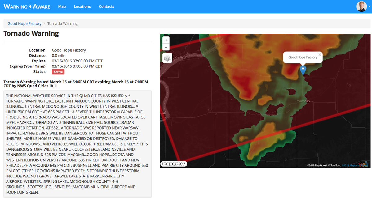 Tornado warning near Good Hope