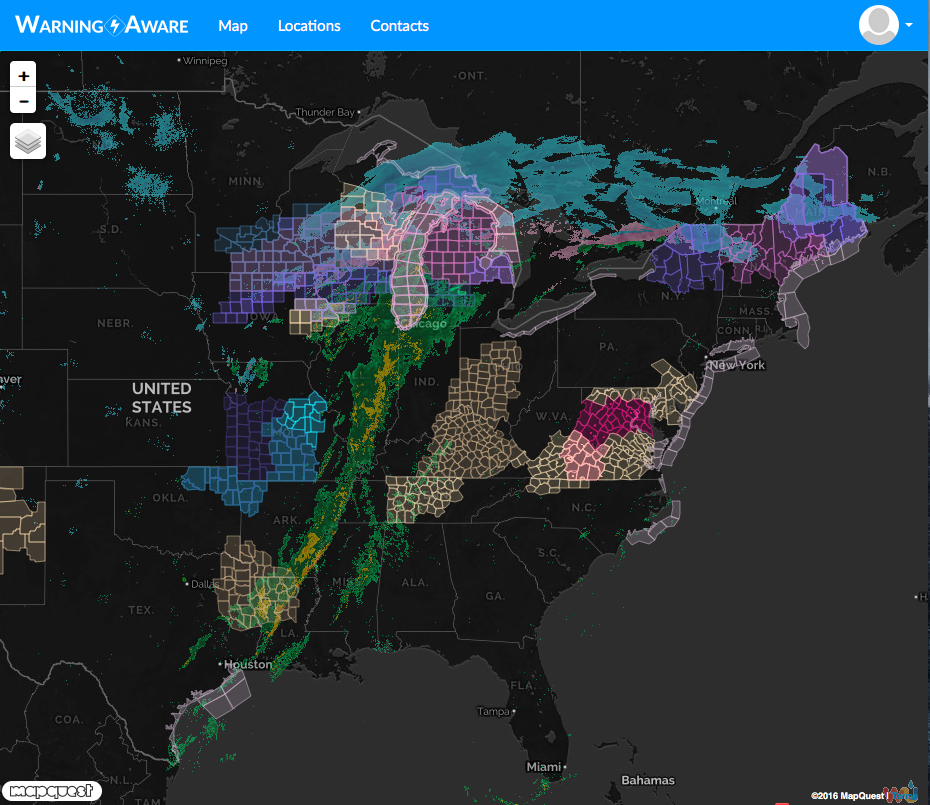 Map of active of alerts