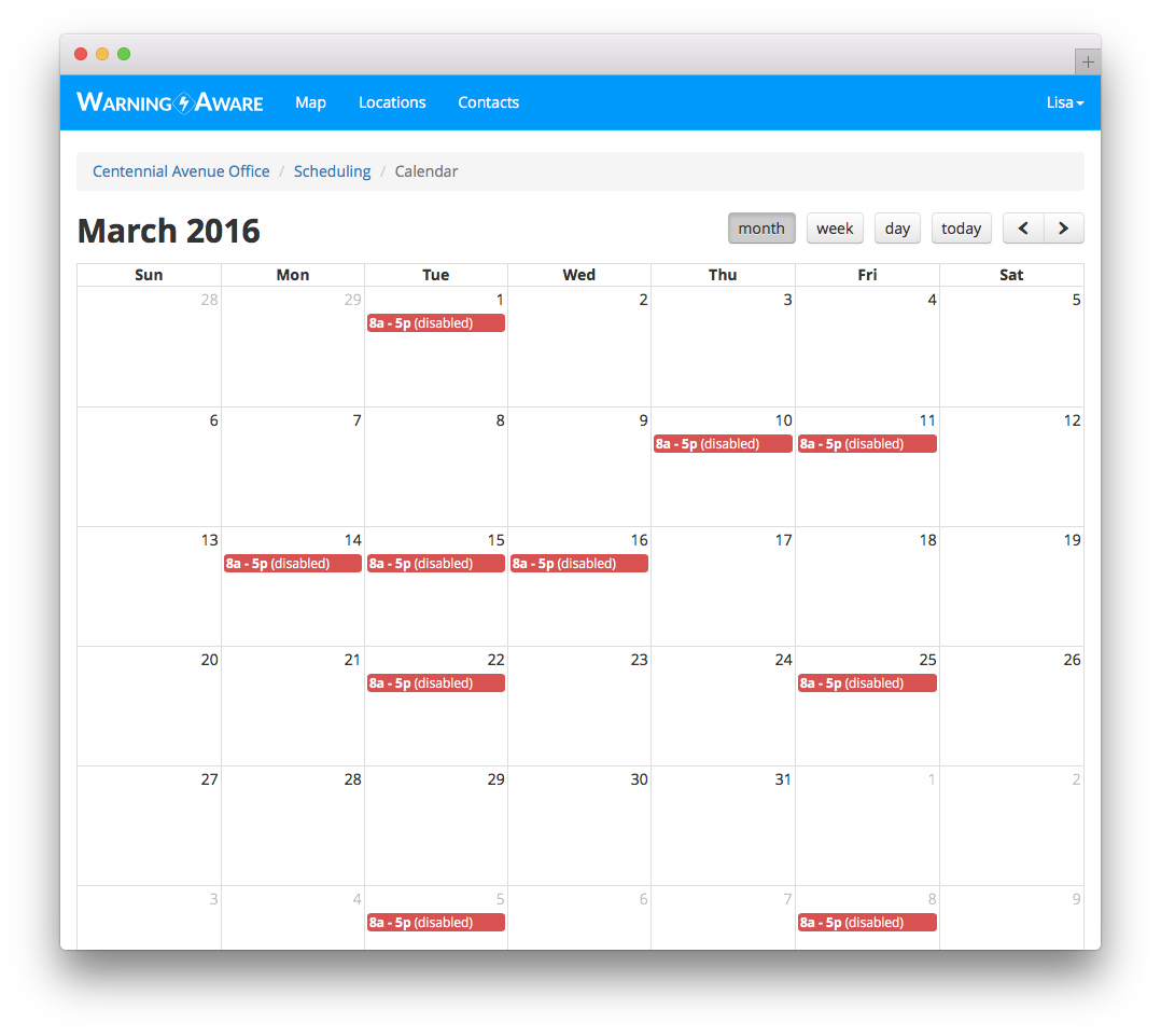 Schedules calendar disabled